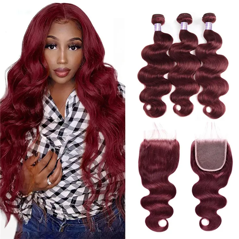 Raw Virgin Brazilian Packet Burgundy Wine Red Body Wave Hair Extensions Ombre T1B/99j Human Hair Blonde Bundles With Closure