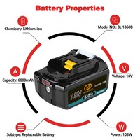 Nouvelle batterie au lithium de remplacement 18V 6Ah BL1860 pour BL1840 BL1830B BL1850B BL1850 BL1860 BL1815