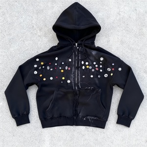 Sweat-shirt zippé personnalisé pour homme, style streetwear, brodé, grammage lourd, effet délavé soleil, délavé à l'acide, avec strass, coupe carrée, court et effet usé - Product Image 1