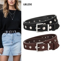 Ceinture en cuir cloutée LB125 avec boucles et rivets, style rock et punk, pour jeans, avec œillets noirs, pour femmes tendance