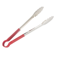 Pinces à nourriture en acier inoxydable, pinces à pain pour buffet, cuisine, longues, avec poignée en caoutchouc souple rouge, pour barbecue, steak, lavables au lave-vaisselle