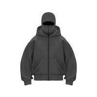 Sweat à capuche balaclava zippé intégral épais pour homme, avec masque facial intégré, 360 GSM 500 GSM, coupe oversize, pour le sport