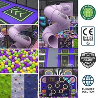 Équipement complet de terrain de jeux intérieur, thème néon multi-activités, trampolines Chevron, toboggans ondulés et spirales, mur de tir, KITCHEN