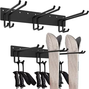 Wall Mounted Metal Ski Board Organizer Holder Ski Storage Rack com ganchos