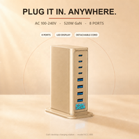 Chargeur GaN 8 ports 520W, station USB C de bureau, 4C PD100W 4A QC30W, écran intelligent, compact, pour Apple Samsung