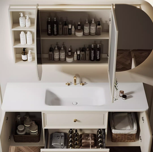 Ensemble de meuble de salle de bain style français personnalisé bois massif contreplaqué tenture murale rangement salle de bain lavabo <span class=keywords><strong>armoire</strong></span> <span class=keywords><strong>avec</strong></span> <span class=keywords><strong>miroir</strong></span> - Product Image 3