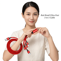 Kabel Pengisian Daya 3-in-1 Berbahan Nilon Warna-warni dan Aluminium Alloy, Konektor USB-A/Micro USB/Type-C, Pengisian Cepat, Transfer Data, Murni