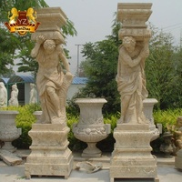 Matériaux de construction, colonne en pierre naturelle de taille personnalisée, colonne grecque romaine, pilier avec statues de femmes, colonne à fleurs romaine