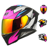 Casque de moto intégral MY certifié ECE22.06 DOT |   Casque de course rose époustouflant avec visière miroir Iridium