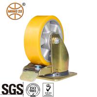 Roue européenne robuste de 4 pouces en aluminium PU à double frein pour la logistique des usines de véhicules et le distributeur d'entrepôt recherché