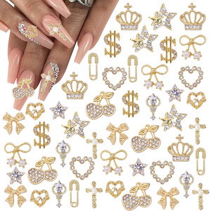 Khuyến mãi nóng 24 cái/bộ Trang trí móng tay 3D nhiều kiểu dáng Hợp kim pha lê trang trí móng tay - Hình trái tim, ngôi sao, dâu tây, nơ, vương miện, nhựa tổng hợp - Bán buôn - Product Image 1
