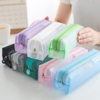 Trousse à crayons transparente en maille avec fermeture éclair, fabriquée en Chine, à ouverture supérieure, pour étudiants, sac de papeterie pour examens du collège et du lycée, style coréen