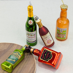 Ornements de Noël <span class=keywords><strong>en</strong></span> <span class=keywords><strong>verre</strong></span> <span class=keywords><strong>soufflé</strong></span> à la main pour boisson alcoolisée Bouteille de champagne Boule d'arbre de Noël Ornement de <span class=keywords><strong>verre</strong></span> à vin - Product Image 3