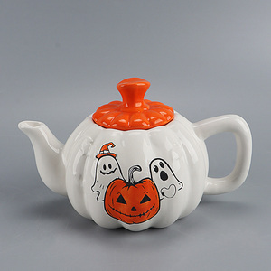 Bonita Mantequera de Cerámica Blanca con Forma de Calabaza y Bandeja Naranja - Diseño de Fantasma y Calabaza, Almacenamiento de Alimentos para <span class=keywords><strong>Cocina</strong></span> de Halloween - Product Image 5