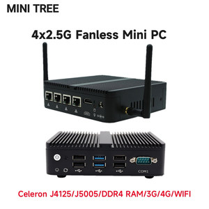 Mini PC MiniTree Firewall sans ventilateur <span class=keywords><strong>J4125</strong></span> Linux <span class=keywords><strong>J5005</strong></span> 4*i226-V 2.5G Lan Aes-ni Pfsense Routeur Ordinateur industriel portable - Product Image 1