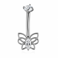 Piercing de nombril Freya avec pendentif, en Titane F136, Zircon brillant de qualité 5A, Barbell incurvé 14G, à filetage interne