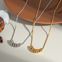 Collar Personalizado de Acero Inoxidable 316L con Baño de Oro PVD de 18K, Colgante Deslizante con Cuentas Ovaladas Planas Múltiples y Cadena Fina Tipo Serpiente