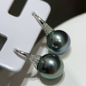 wholesale High Heel Pearl <b>Stud</b> <b>Earrings</b> 9-10mm Tahitian Black Pearl Near Round Front Clean Minor Blemish Sterling <b>Silver</b> Jewelry - Product Image 5