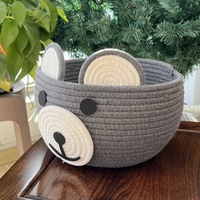 Panier de rangement en corde de coton style dessin animé ours mignon pour articles ménagers, poupées, jouets, collations et cosmétiques - Vente en gros