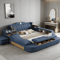 Lit en cuir au design européen, intelligent, électrique, inclinable, massant, avec rangement, de luxe, moderne, multifonctionnel, en bois