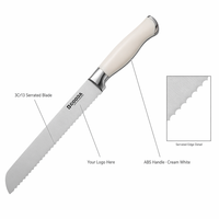 Couteau à pain dentelé avec logo personnalisé, acier inoxydable 3Cr13, manche ABS blanc crème, couteau à trancher, vente en gros OEM