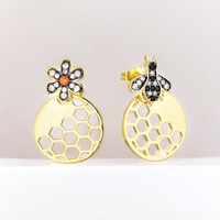 QX personnalisé Oem Fine mariée zircon cubique 925 argent 18K plaqué or abeille boucles d'oreilles anneaux ensembles ensemble de bijoux femmes dames