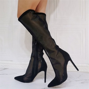 Botas de tacón de aguja altas hasta la rodilla para mujer, con parte superior de malla, tallas grandes, ajuste amplio para pantorrilla, botines de verano, tacones altos - Product Image 3