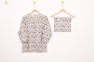 Conjunto de Pijama de Algodón para Mujer, Estampado Étnico, Cuello Redondo, 3 Piezas, Ropa de Dormir, Ropa de Noche de Verano - Product Image 2