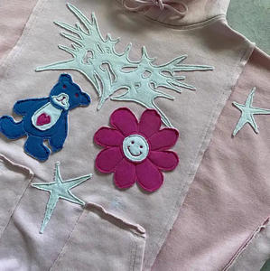 Sudadera con Capucha de Invierno HG2016 de Algodón 100% con Hombros Caídos, Efecto Desgastado, Parches Bordados y Lavado Ácido Vintage - Product Image 6