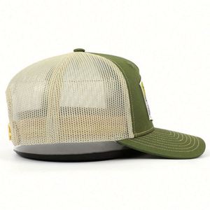 OEM China Manufacturer Mesh Back Slightly Curved Brim Youth Trucker <b>Hat</b>, Custom Woven Patch Green Breathable Trucker Cap - Product Image 5