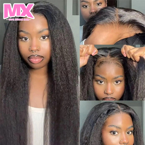 Peluca de Cabello Humano ManXu Kinky Straight 4C, Rizado Afro, con Pelo de Bebé, <span class=keywords><strong>Yaki</strong></span> Straight, Peluca Frontal de Encaje HD 13x4, Encaje Transparente - Product Image 4