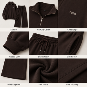 Conjunto de Sudadera de Media Cremallera y Pantalones Anchos para Mujer con Logotipo Personalizado, Chándal Casual Oversize de 2 Piezas, Fabricante Mayorista - Product Image 2