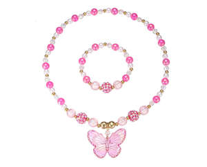 Conjunto de Joyería de 2 Piezas para Niña, Collar de Perlas con Mariposa y Pulsera de Perlas, Estilo Dulce y Moderno - Product Image 1