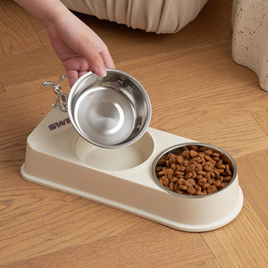 Manufacturer Wholesale Pet <strong>Bowl</strong> 2 in 1 Removable PP + Stainless Steel Double Cat Dog <strong>Bowl</strong> - Product Image 4