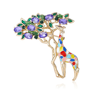 Broche <span class=keywords><strong>girafe</strong></span> et arbre avec cristaux et émail pour vestes et revers de femmes, 44x51mm, marron <span class=keywords><strong>multicolore</strong></span> - Product Image 1