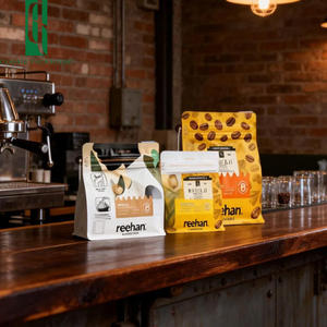 Sacs d'emballage pour grains de café en plastique à fond plat de 250 g, avec impression de marque personnalisée, avec cordon et valve - Product Image 2