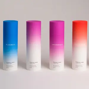Özel biyobozunur kozmetik şişe karton ambalaj tüpleri pembe mavi renk ambalaj kağıdı silindir kutusu serisi