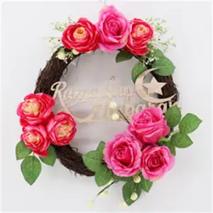 Wedding Events Decoration White Rose Floral Natural Rattan Flower Garland Wreath Supplies Wholesale Decorative Flowers Wreaths