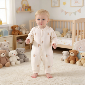 Tutina in Cotone per Neonati Kaka Bear, Manica Lunga, Comoda, per Primavera e Autunno, Pagliaccetto Intero per Bambini - Product Image 1