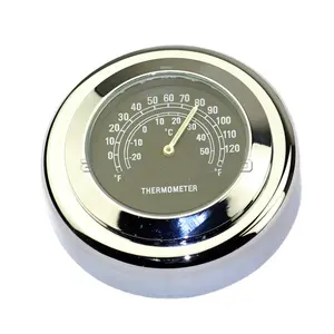 Thermomètre numérique universel en aluminium chromé, horloge, pare-brise de <span class=keywords><strong>moto</strong></span>, pare-brise de vélo, thermomètre à cadran rond - Product Image 1