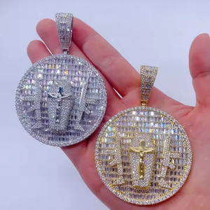 Hochwertige Pistole Jesus Stück Anhänger Hip Hop Männer Junge Schmuck Pflaster Rechteck Zirkon Zirkon Geometrische Runde Charms Halskette - Product Image 2