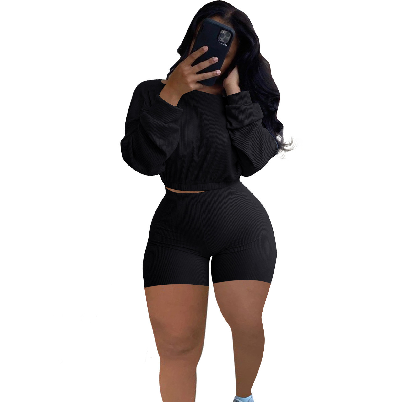 Good Quality Stretchy Solid Knitting Two Pieces Shorts Set Casual 2 Piece Women Outfit Plus Size Womens 2 Piece Outfit · image 6