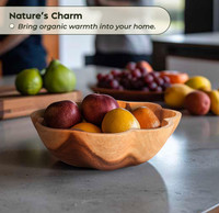 Boerenhuis Acacia Houten Gegolfde Fruitkom, Handgemaakte Serveerschaal, Decoratieve Kom, FSC Custom OEM Keuken