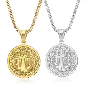 Pendentif Tendance Médaille Saint-Benoît Déesse 2024 en Acier Inoxydable Bijoux Fantaisie Collier Plaqué Or PVD 18K 316 pour <span class=keywords><strong>Femme</strong></span> - Product Image 1