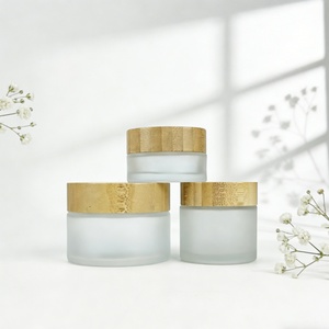 High-end Frosted Amber Cleansing Facial Cream Glass Jar 30g 50g 60g 100g Round Wide-mouth Bamboo Glass Body <b>Scrub</b> Cream Jar - Product Image 4