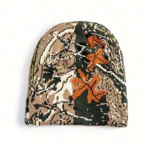 Bonnet tricoté en jacquard camouflage feuilles, style urbain, en acrylique, sur commande personnalisée - Product Image 6