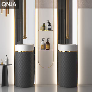 Usine en gros nouveau Design bassin de <span class=keywords><strong>colonne</strong></span> indépendante lavabo de salle de bain en <span class=keywords><strong>pierre</strong></span> artificielle lavabo de base intégrée - Product Image 1