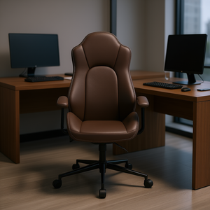 Sedia da Ufficio Direzionale in Pelle PU Marrone, Regolazione Manuale, Base Girevole in Metallo, per Uso Ufficio - Product Image 2