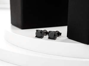 Pendientes de Moda Ruizuan Negros con Circonitas, Redondos, 1CT, 6.5mm, para Hombre - Product Image 5