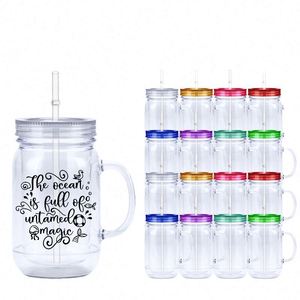 Mug de voyage en plastique de 20 oz, revêtu, à double paroi, réutilisable, écologique, transparent, avec poignée et couvercle anti-fuite, sans BPA, pour les voyages - Product Image 1